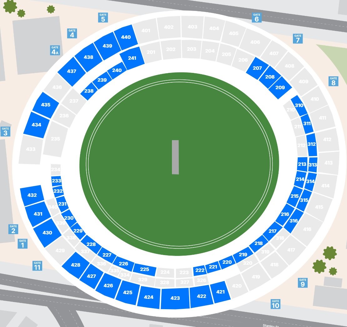 Brisbane The Gabba Seating Plan with Seat Numbers and Rows