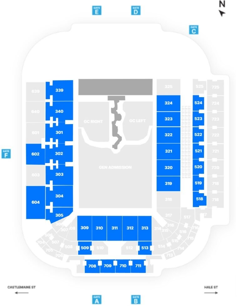 Lang Park Suncorp Stadium Seating Plan with Seat Numbers and Rows