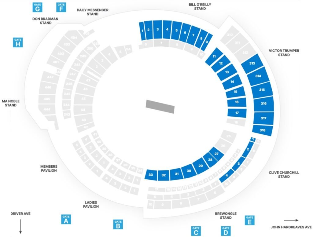 SCG Stadium Seating Plan with Seat Numbers and Rows