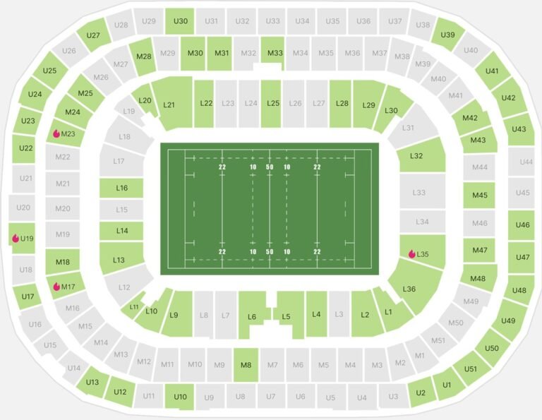 Twickenham Allianz Stadium Seating Plan with Seat Numbers and Rows