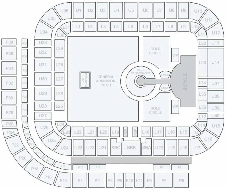 Stadium of Light Seating Plan with Seat Numbers and Rows