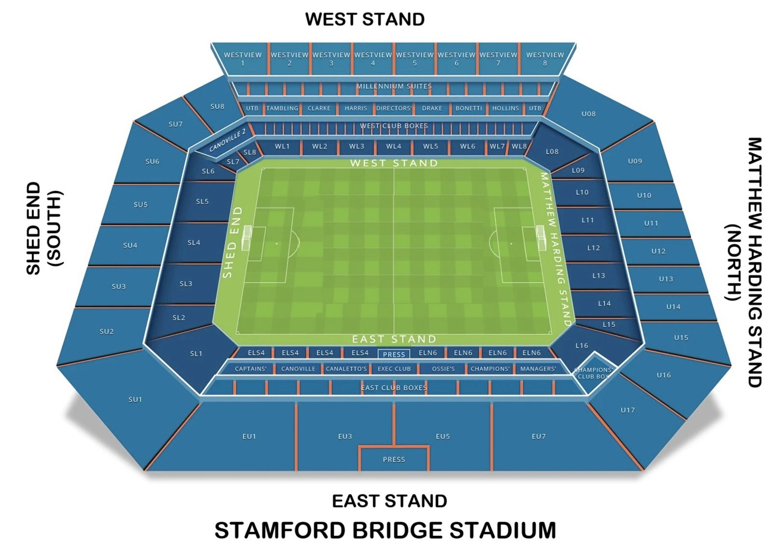 Stamford Bridge Stadium Seating Map, Fulham London