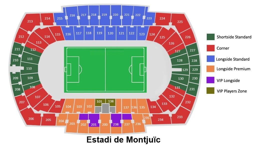 Estadi Olímpic de Montjuïc Seating Map with row and numbers