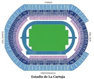 Estadio de La Cartuja Seating Plan with Seat Numbers and Rows