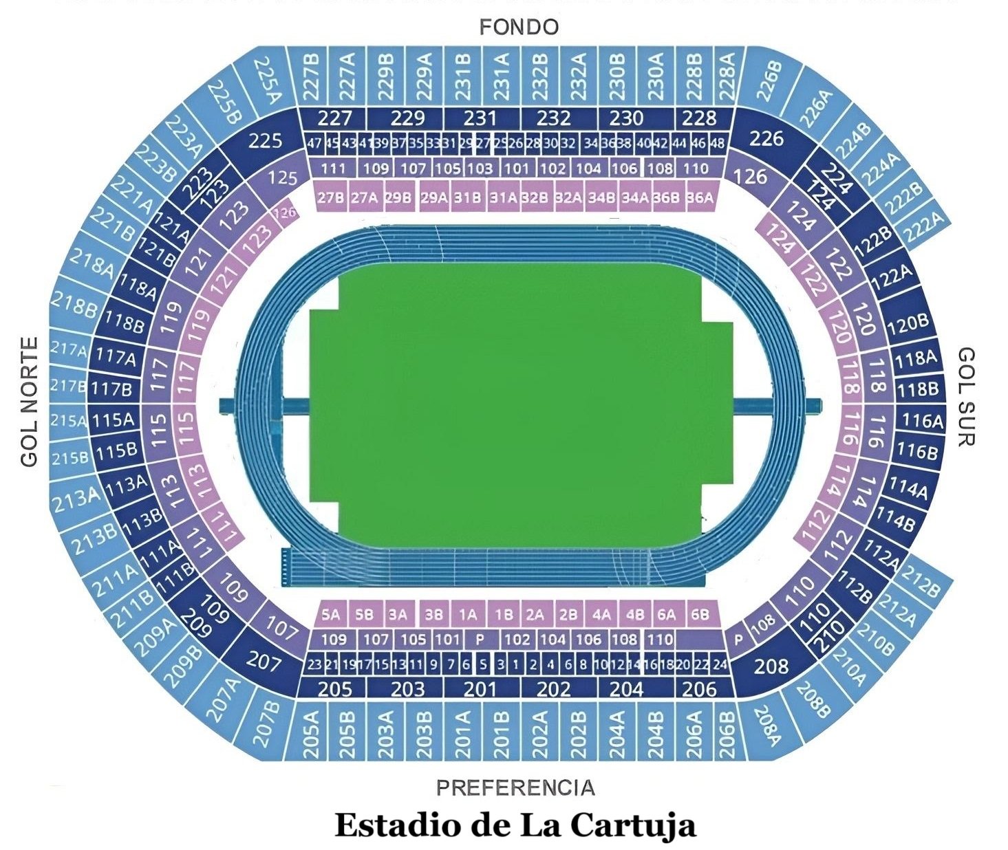 Estadio de La Cartuja seating map with seat number and rows