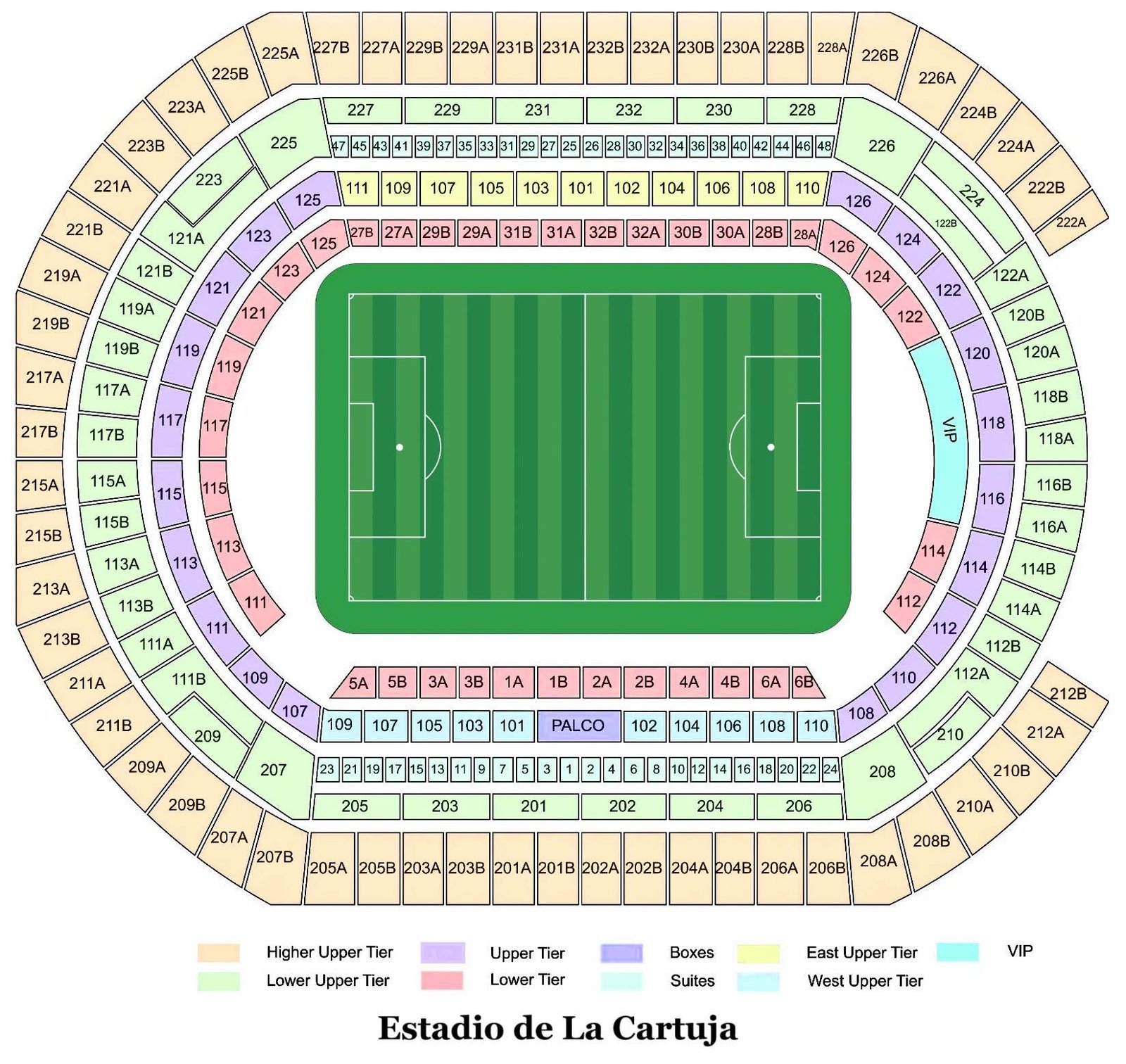 Estadio La Cartuja seating Plan with seat number and rows
