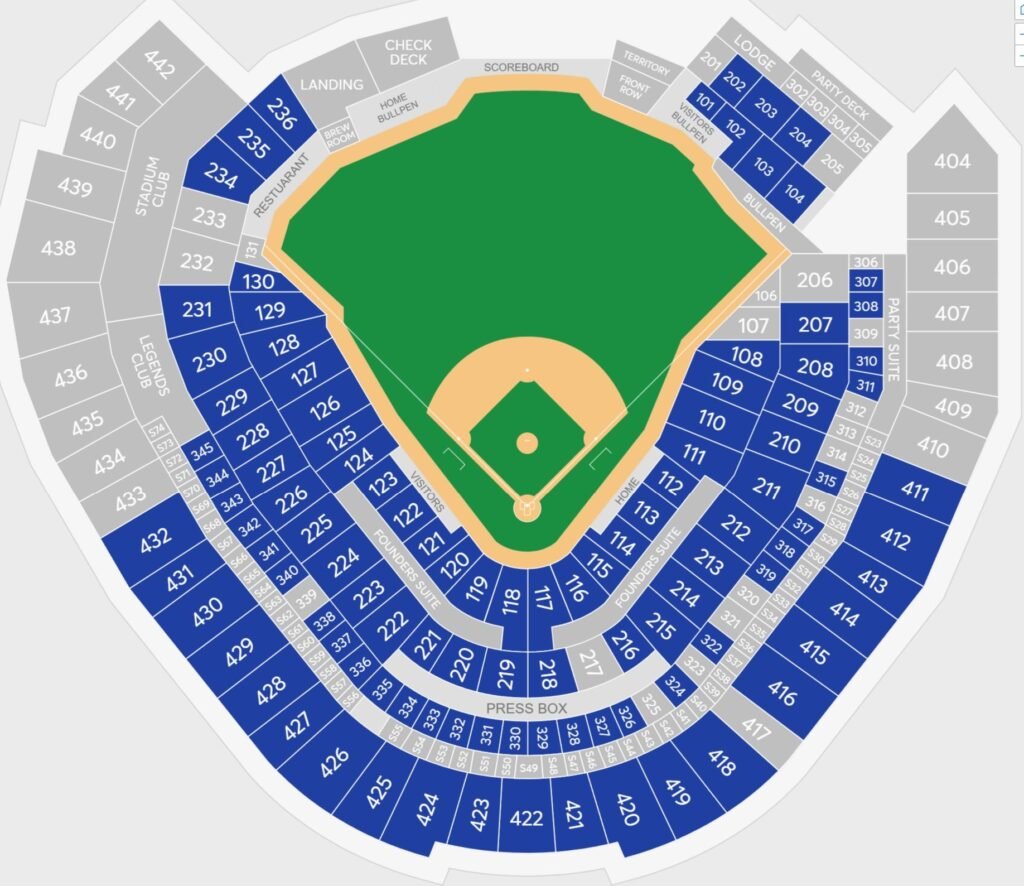 American Family Field Seating layout with seat and row number