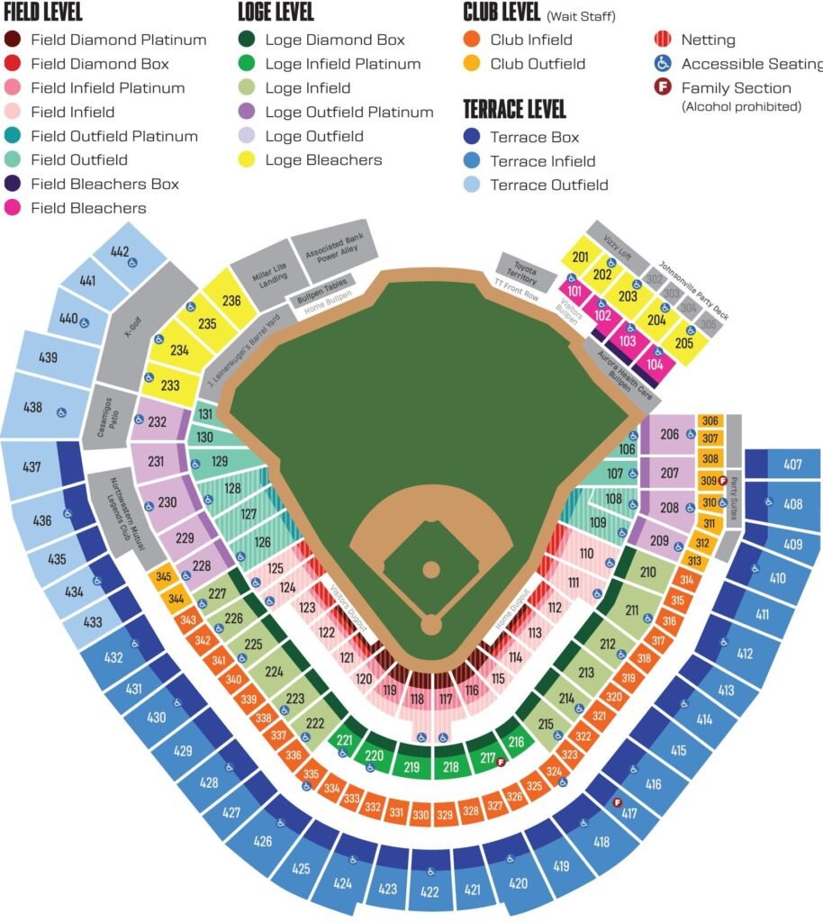 American Family Field Seating Map with seat and row number