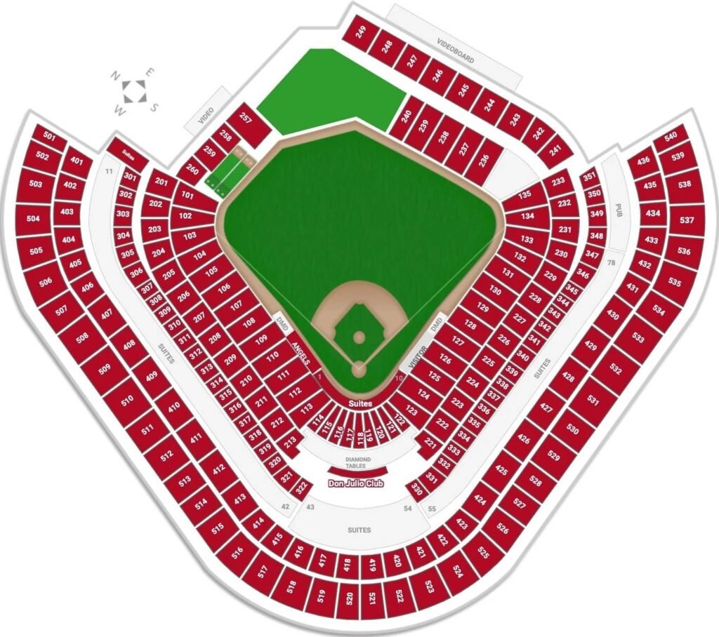 Angel Stadium Seating layout map with seat and row number
