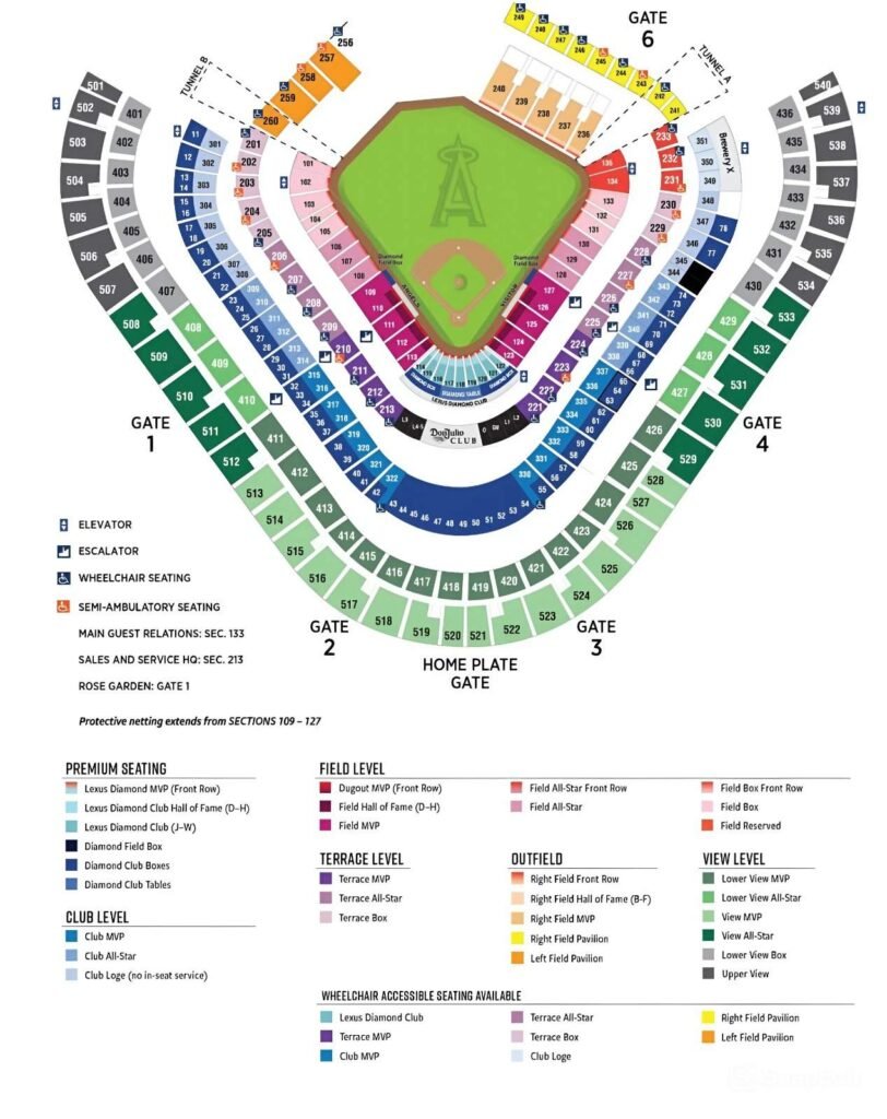 Angel Stadium Seating Map with seat number and row
