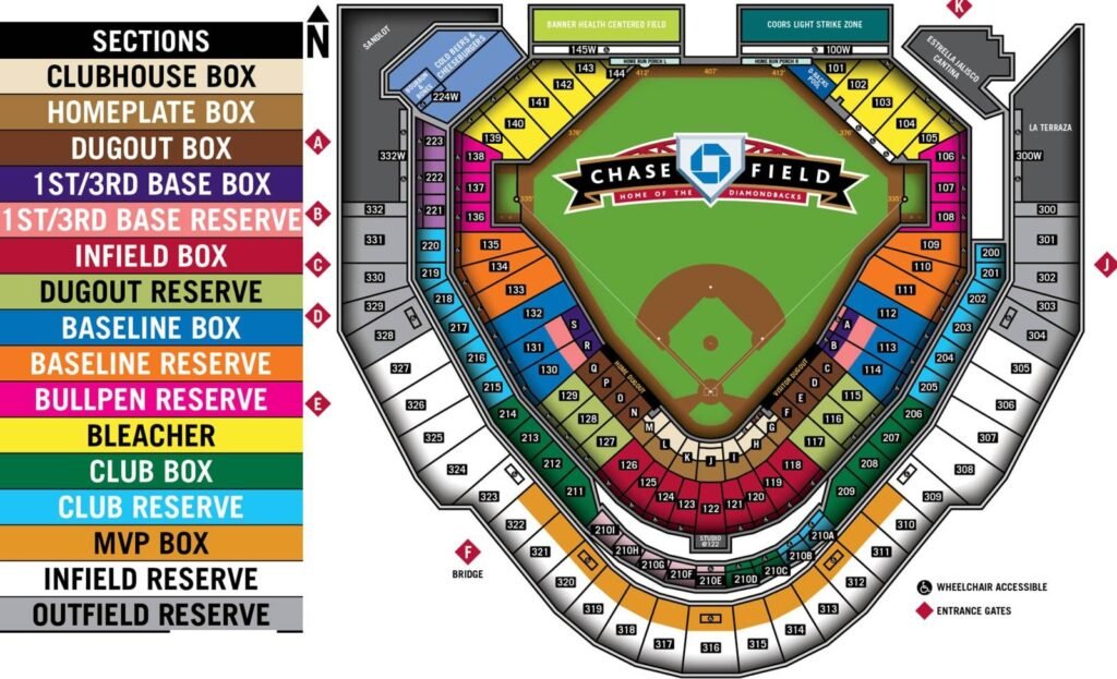 Chase Field Seating Plan with seat number and Rows