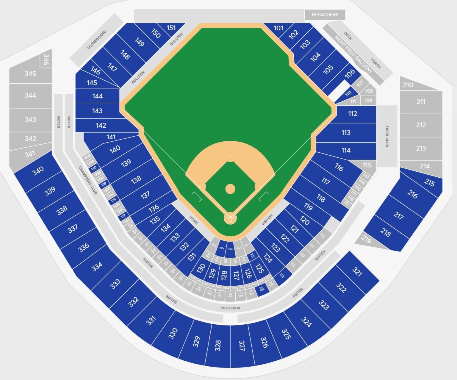Comerica Park Seating Chart with Seat Number and Row