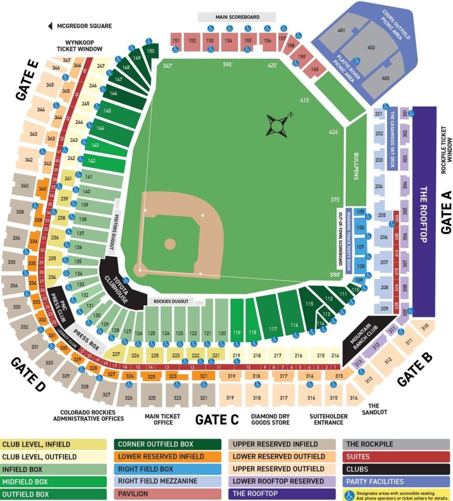 Coors Field Seating Map with seat number and rows