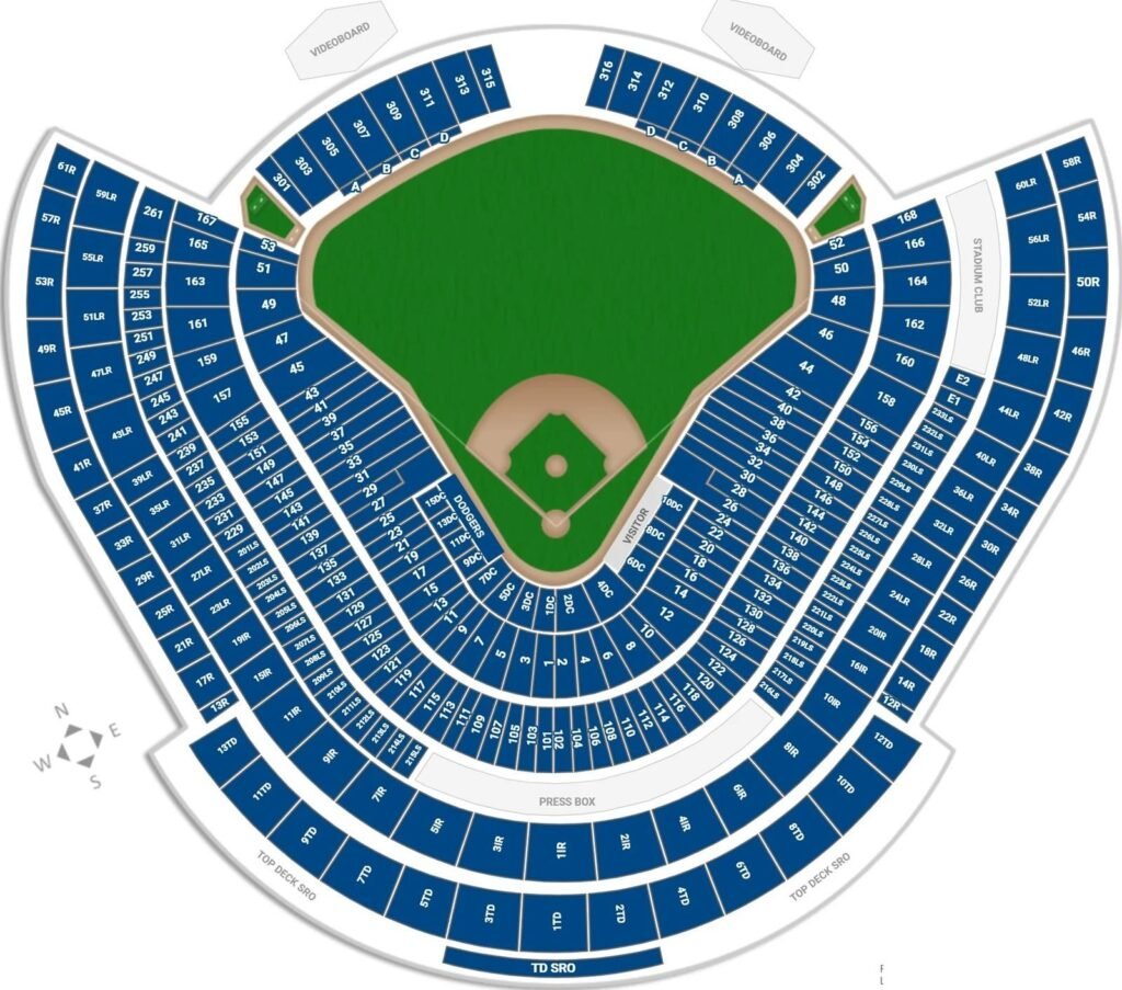Dodger Stadium Seating Plan with seat and row numbers