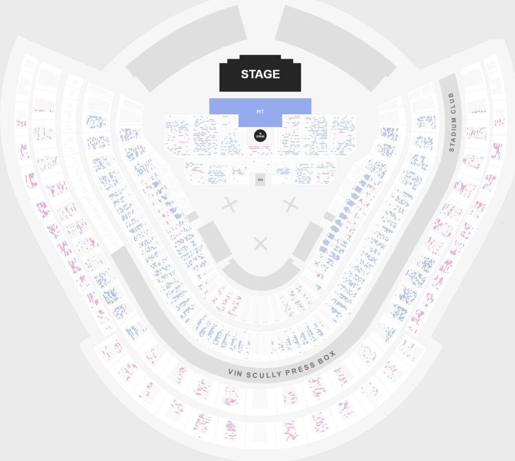 Dodger Stadium seating map with seat and row numbers