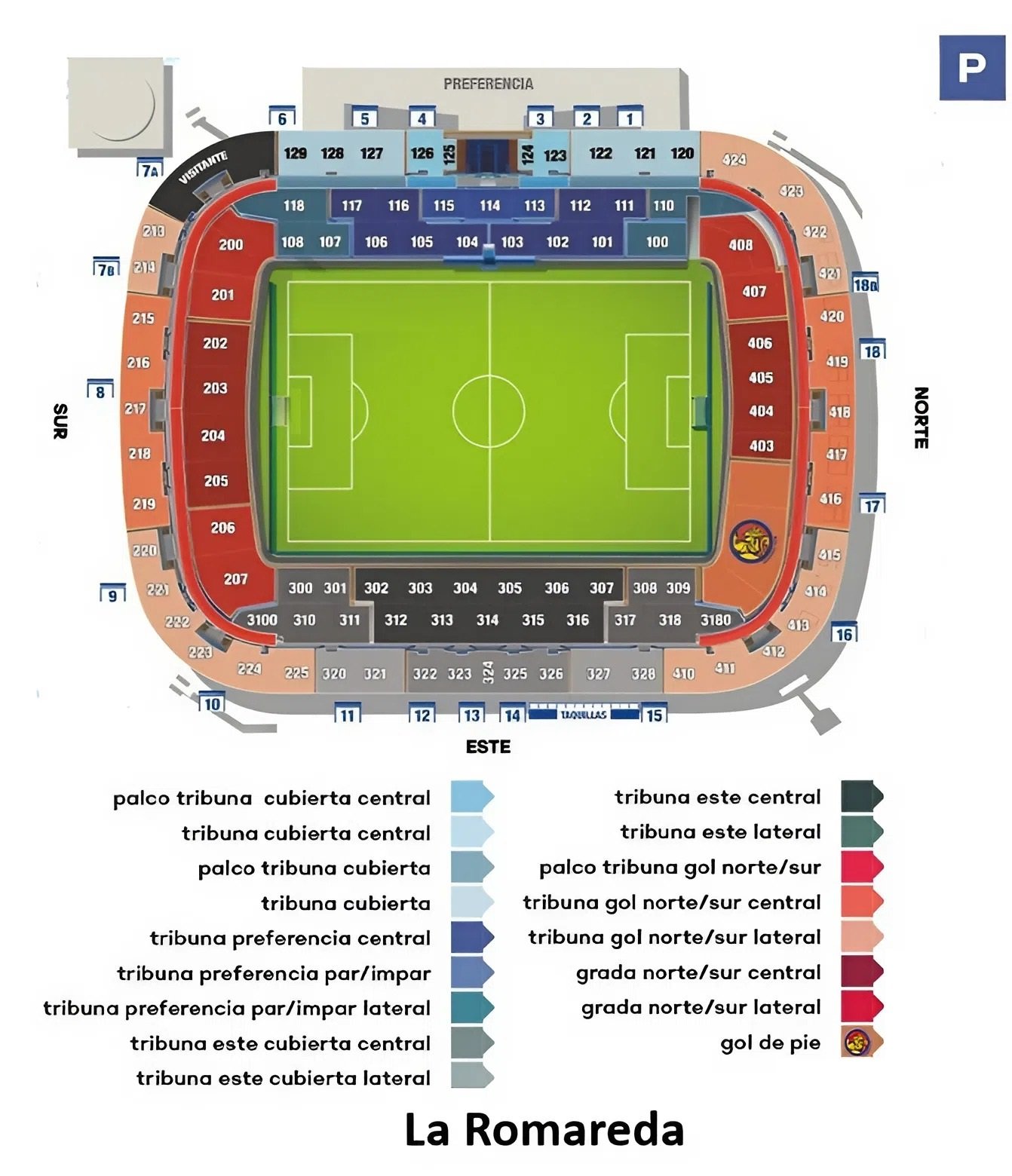 La Romareda seating plan with seat number and rows