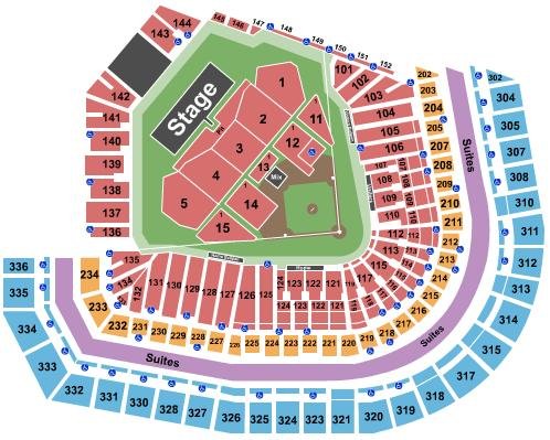 Oracle Park Concert Seating Chart with Seat Number and Row