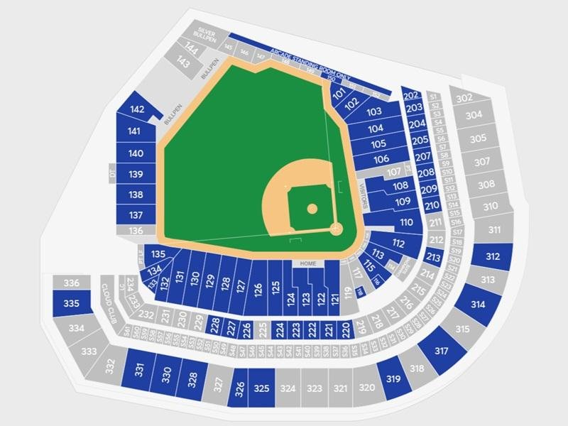 Oracle Park Seating Plan with Seat Number and Row
