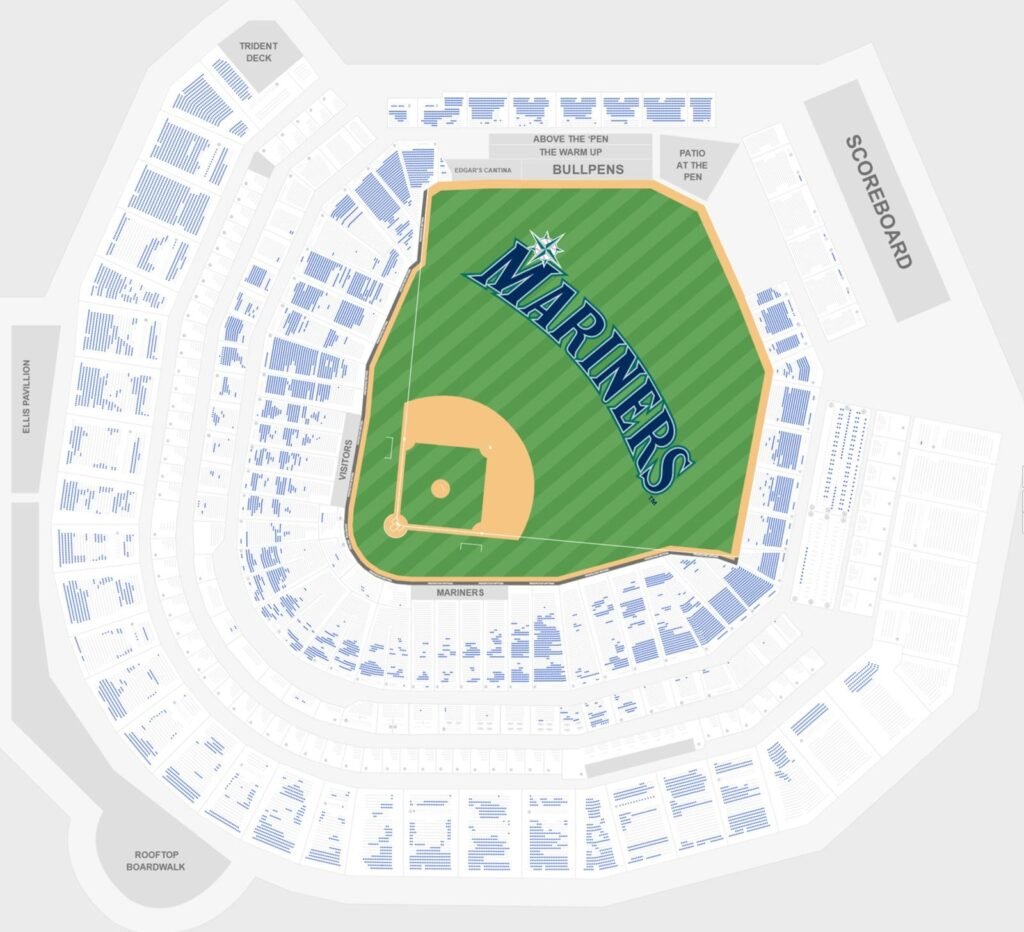 T-Mobile Park stadium Seating Map with seat and row numbers