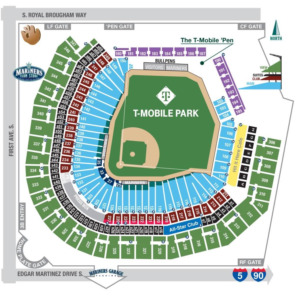 T-Mobile Park Seating Plan with seat and row numbers
