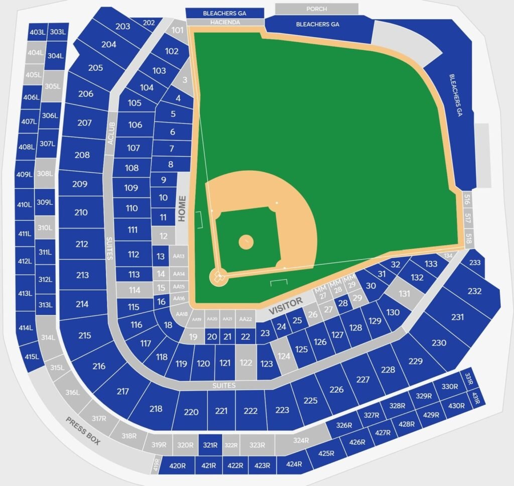 Wrigley Field seating layout with row