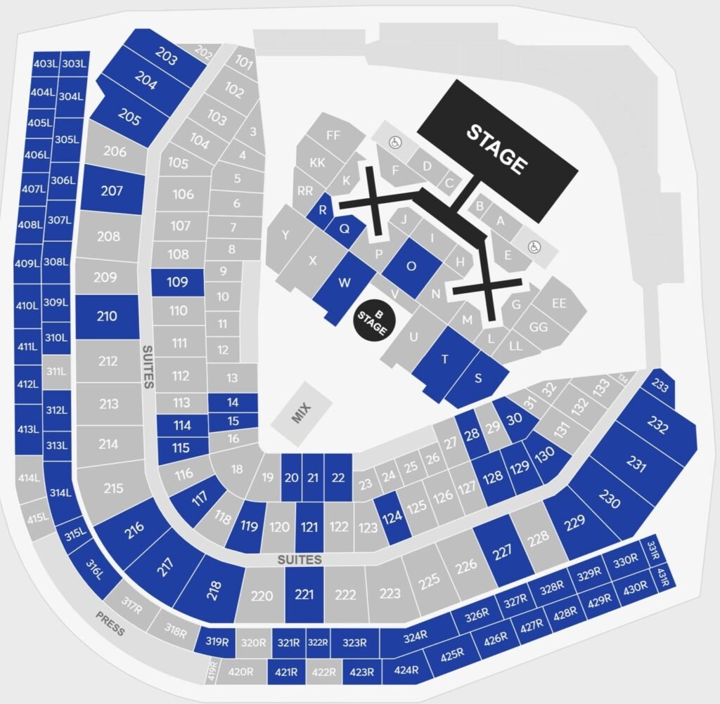 Wrigley Field Concert Seating plan with seat and row number