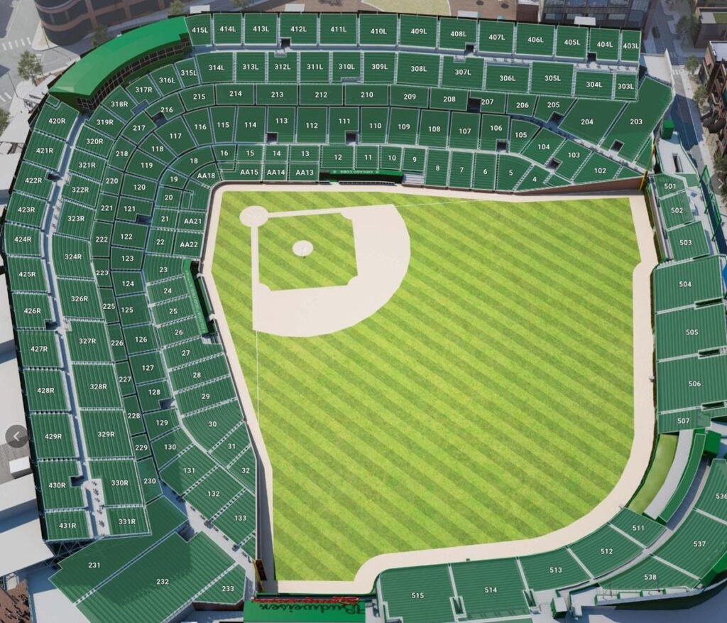 Wrigley Field seating chart with seat and row number