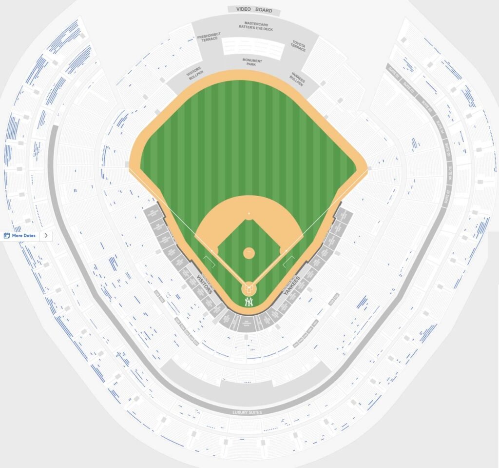 Seating Map of Yankee Stadium with seat number and row