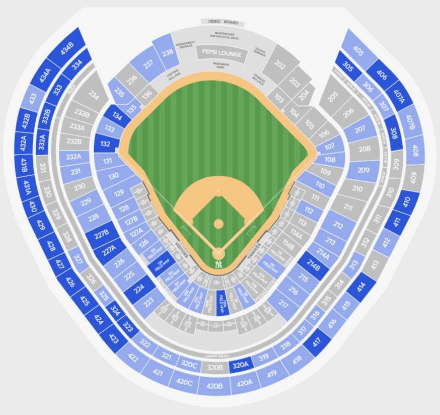 Yankee Stadium Seating chart with row and seat number