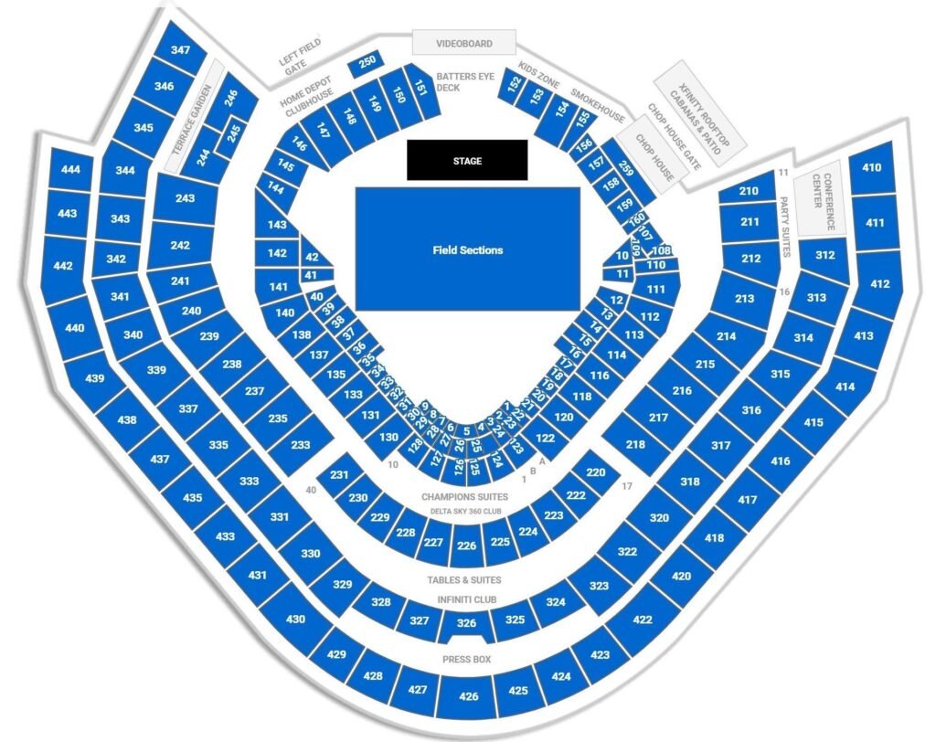 Truist Park Concert Seating Map with seat number and rows