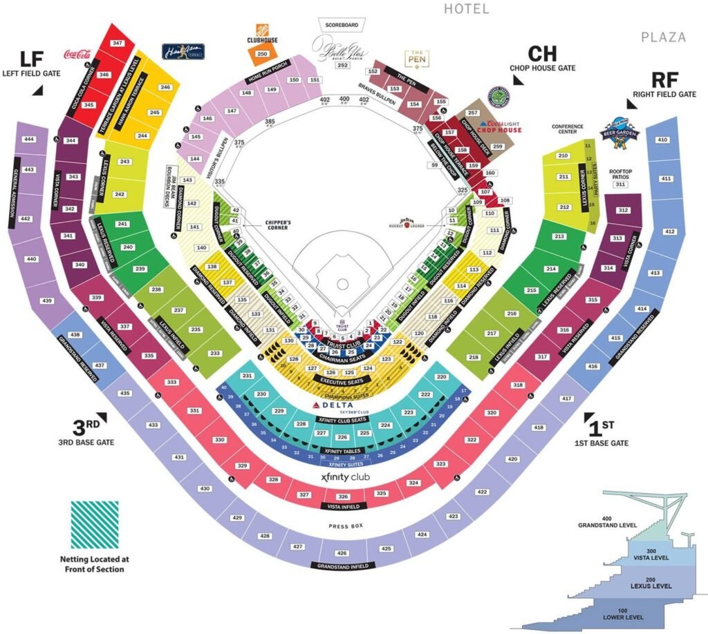Truist Park Seating Chart with seat number and rows